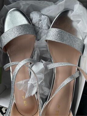 Silver Glitter Strappy Flat Sandals for Women